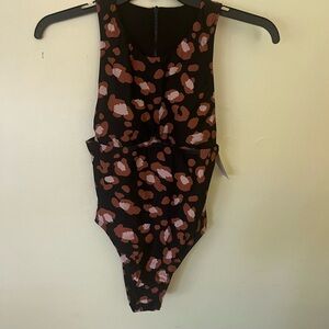Shade & Shore Women’s One Piece Swimsuit - Black and Orange Size Med (8-10) NWT